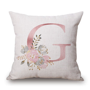 Pink Letter Flowers Pretty Cushion Cover