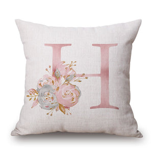 Pink Letter Flowers Pretty Cushion Cover