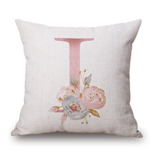 Pink Letter Flowers Pretty Cushion Cover