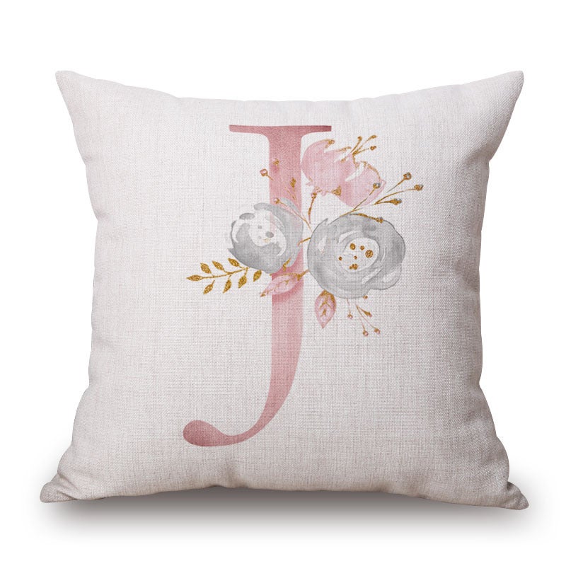 Pink Letter Flowers Pretty Cushion Cover