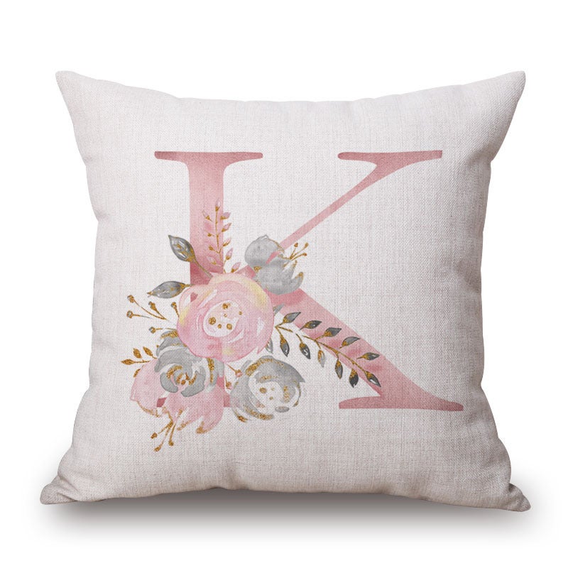 Pink Letter Flowers Pretty Cushion Cover