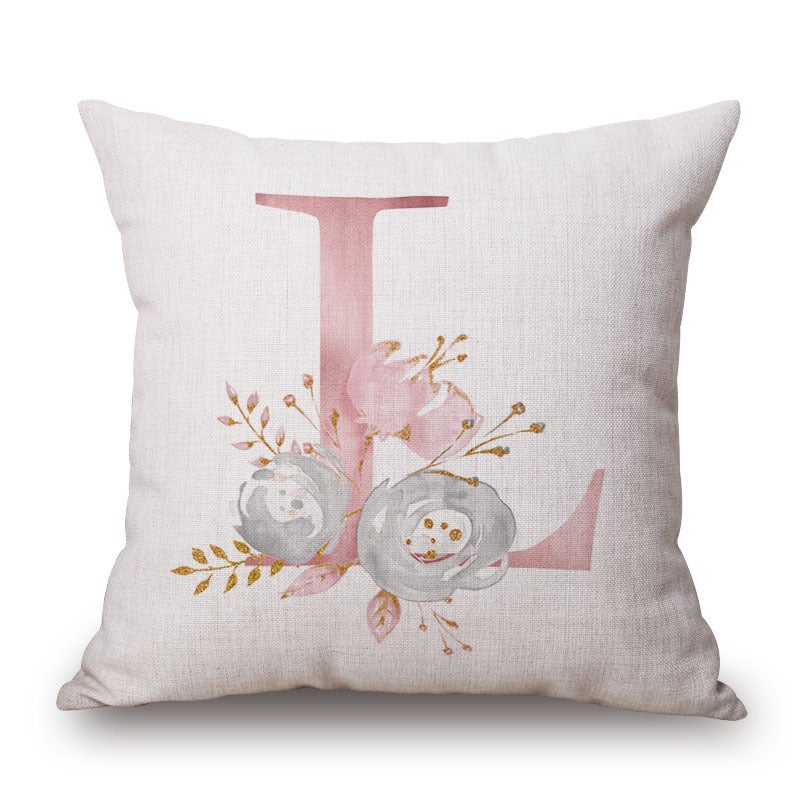 Pink Letter Flowers Pretty Cushion Cover