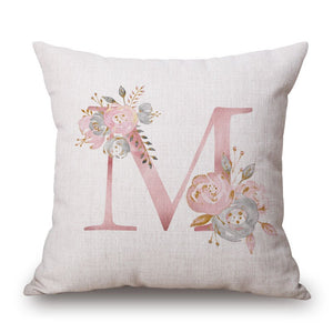 Pink Letter Flowers Pretty Cushion Cover