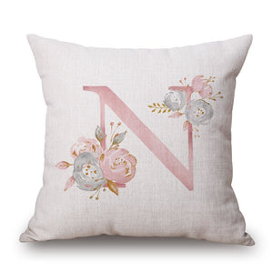 Pink Letter Flowers Pretty Cushion Cover