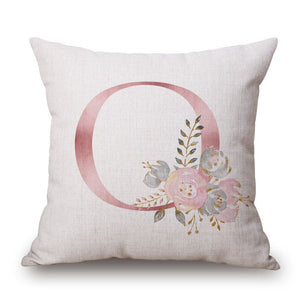 Pink Letter Flowers Pretty Cushion Cover