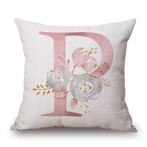 Pink Letter Flowers Pretty Cushion Cover