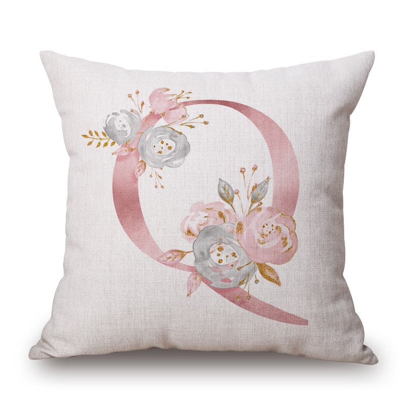 Pink Letter Flowers Pretty Cushion Cover