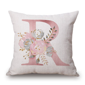 Pink Letter Flowers Pretty Cushion Cover