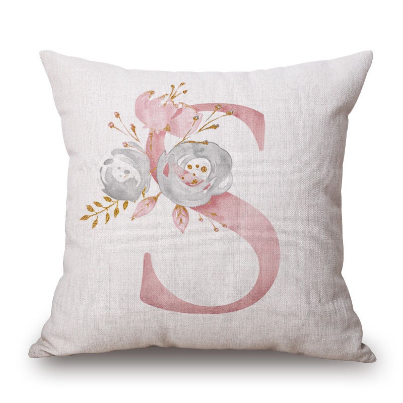 Pink Letter Flowers Pretty Cushion Cover