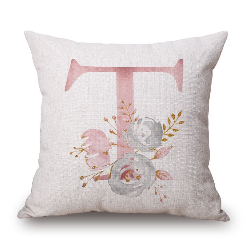 Pink Letter Flowers Pretty Cushion Cover