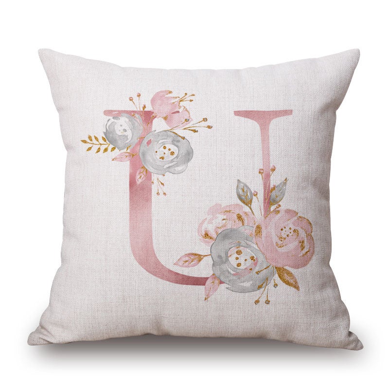 Pink Letter Flowers Pretty Cushion Cover