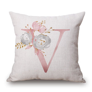 Pink Letter Flowers Pretty Cushion Cover