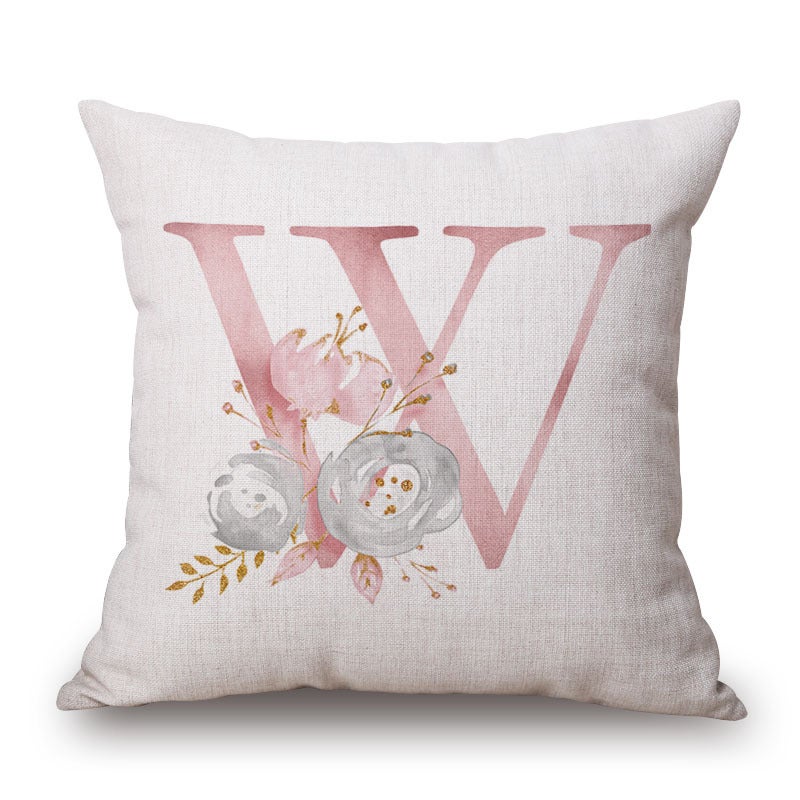 Pink Letter Flowers Pretty Cushion Cover