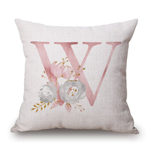 Pink Letter Flowers Pretty Cushion Cover