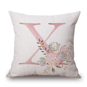 Pink Letter Flowers Pretty Cushion Cover