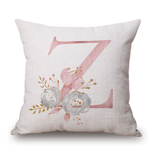 Pink Letter Flowers Pretty Cushion Cover