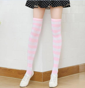 Pink Striped Thigh Highs