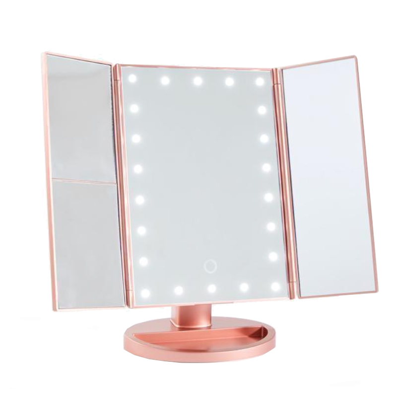 Pink Tri Fold Led Magnifying Makeup Mirror