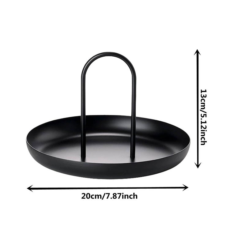 Veile Studios Nordic Black Round Jewelry Tray Living Room Metal Ring Storage With Handle Decor