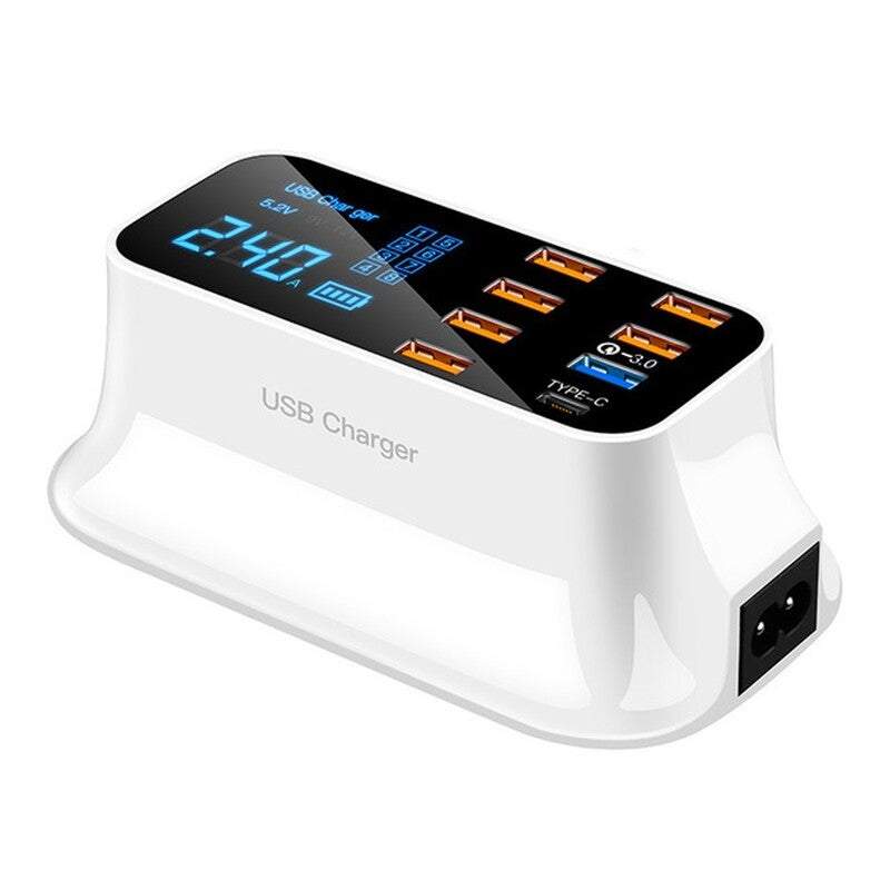 8-Port Led Display Usb Fast Charger Quick 40W Qc3.0 Charging Station