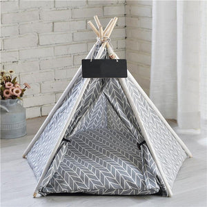 Portable Linen Dog Teepee Bed