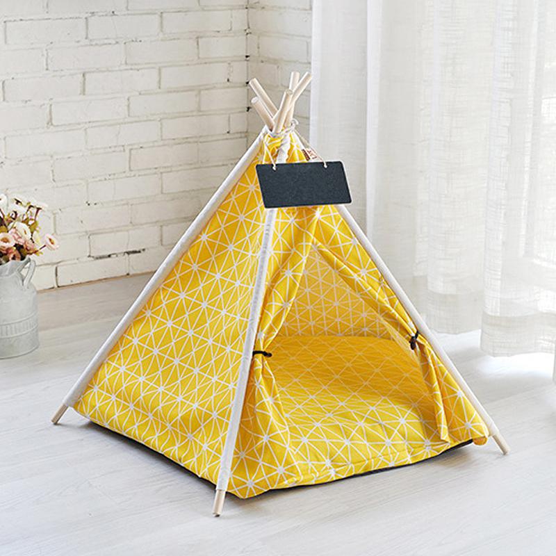 Portable Linen Dog Teepee Bed