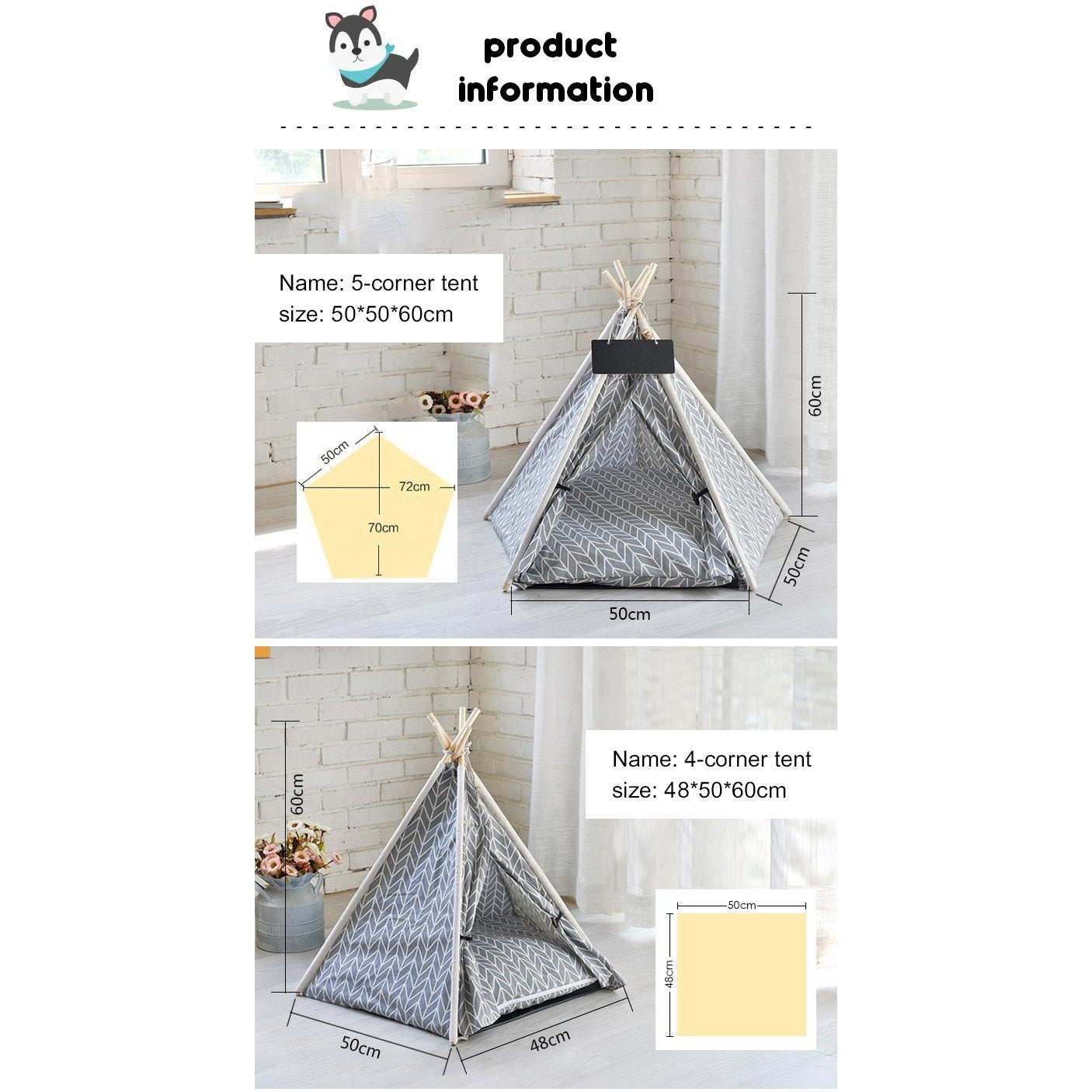 Portable Linen Dog Teepee Bed