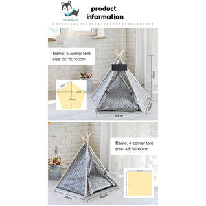 Portable Linen Dog Teepee Bed