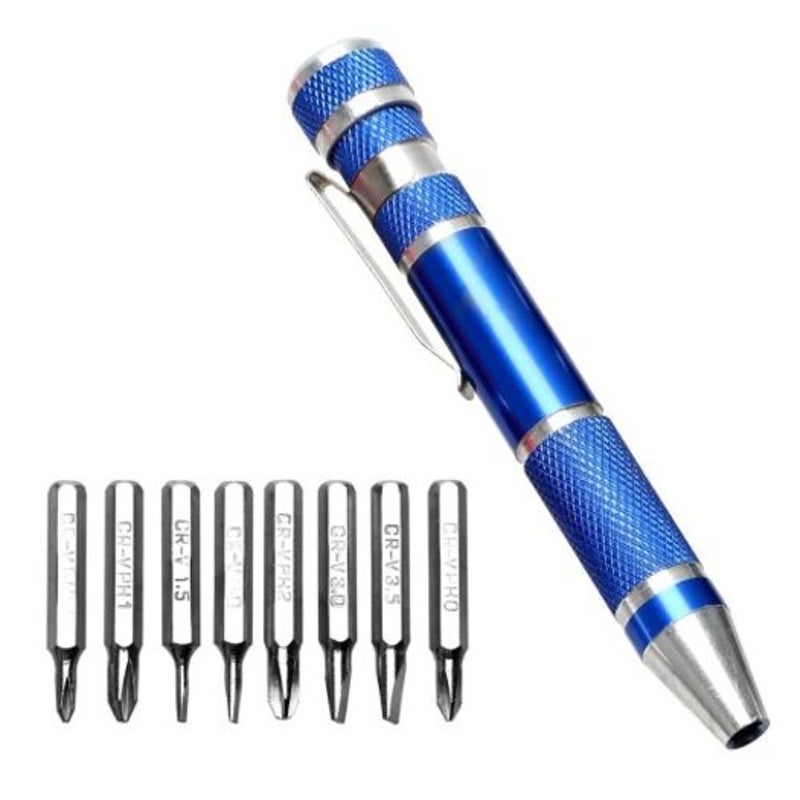 Portable Pen Type 8 In 1 Multifunctional Screwdriver With Magnetic Blue