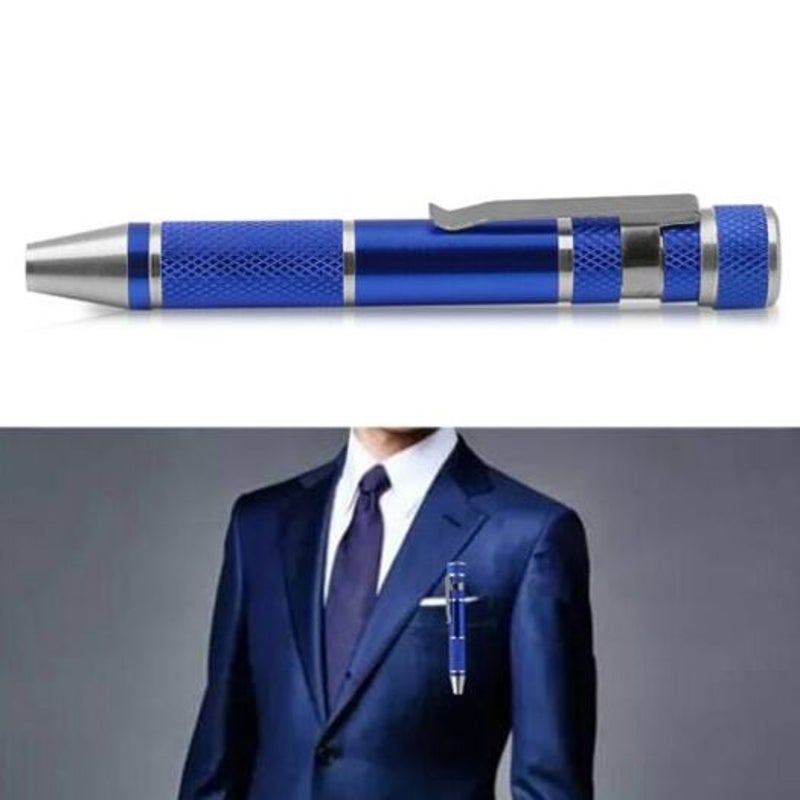 Portable Pen Type 8 In 1 Multifunctional Screwdriver With Magnetic Blue