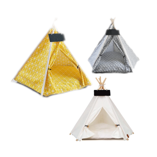 Portable Linen Dog Teepee Bed