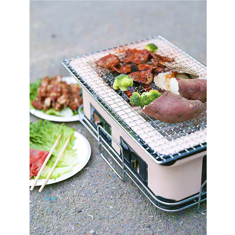 Portable Hibachi Tabletop Grill Dual Charcoal Bbq Chambers