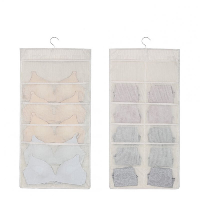 1Pc Underwear Socks Storage Bag Wall Hanging Double Sided Organizer Beige