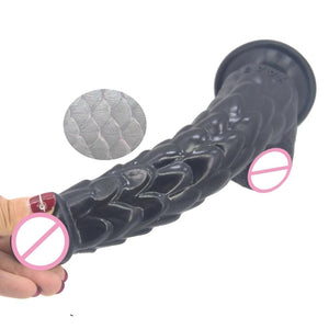 Long Silicone With Suction Cup Fish Scale Texture Anal Dildo Dong