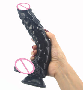 Long Silicone With Suction Cup Fish Scale Texture Anal Dildo Dong