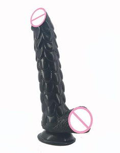 Long Silicone With Suction Cup Fish Scale Texture Anal Dildo Dong