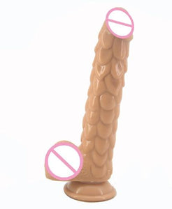 Long Silicone With Suction Cup Fish Scale Texture Anal Dildo Dong