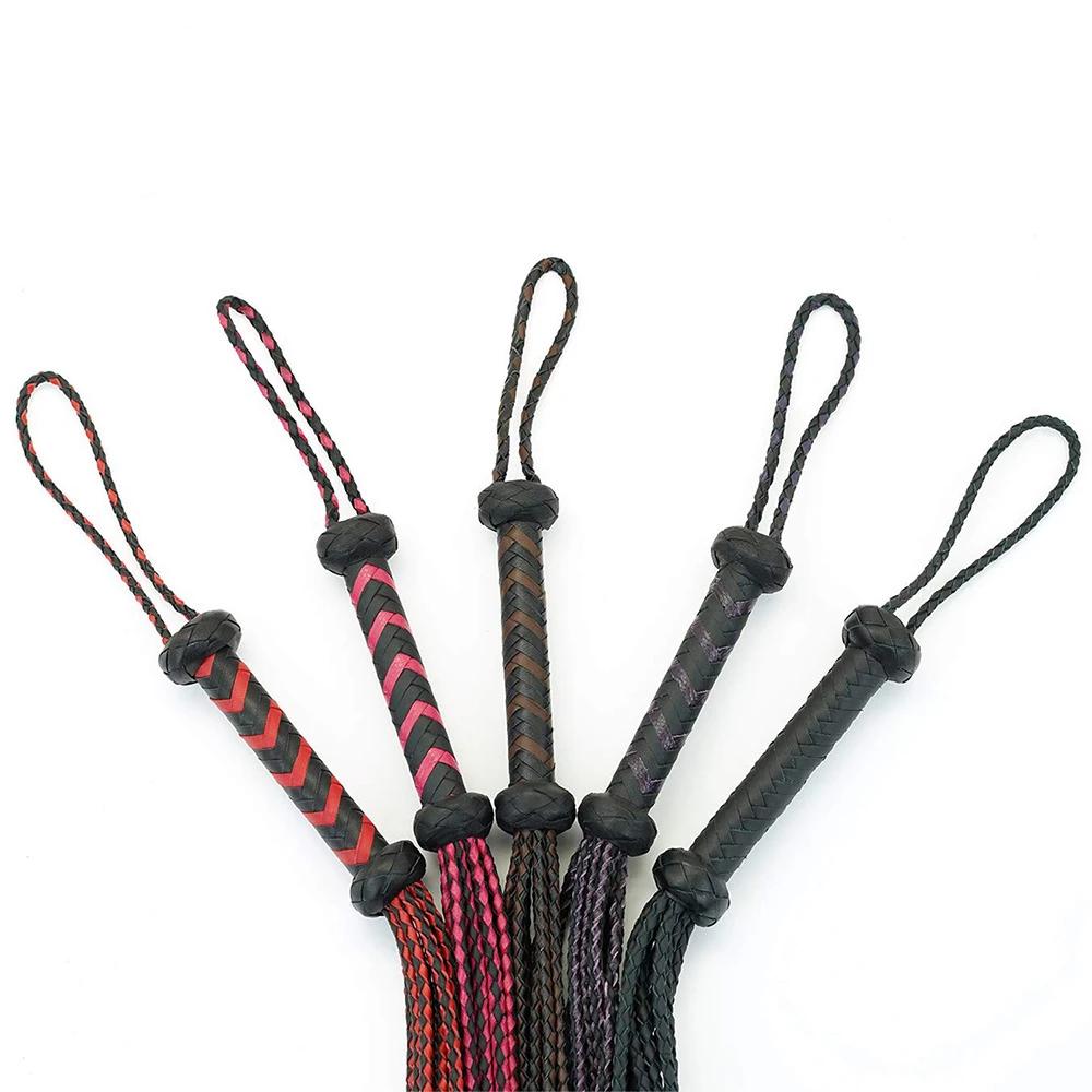 House Of Dasein 60Cm Black Red Brown Leather Flogger Braided Handle Tails Spanking Whip Bdsm