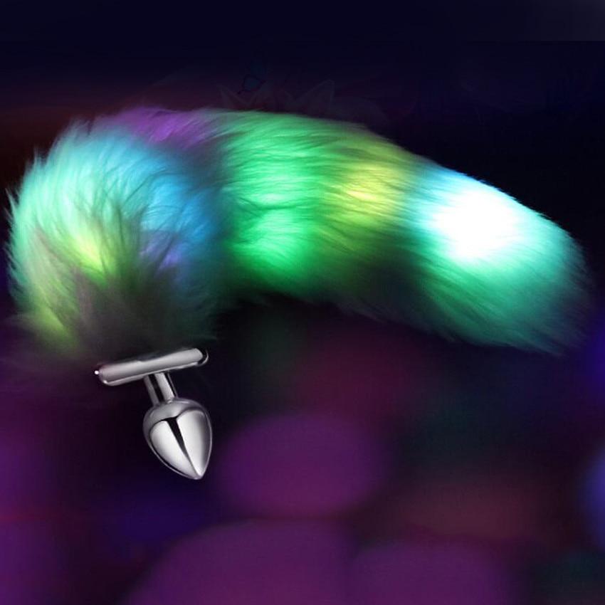 Glowing Fur Fox Anal Tail Butt Plug Cosplay Bdsm Pet Play Fetish