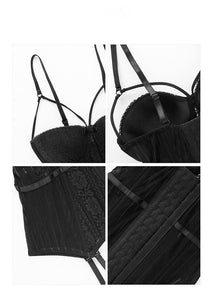 House Of Dasein Black High Elasticity Corset Bustier Cup Garter Set With Straps Lingerie