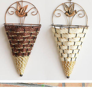 Natural Wicker Flower Basket Wall Hanging Pot Planter Rattan Vase Home Decor