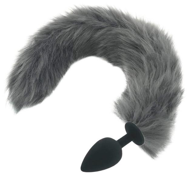 Grey Long Fox Kitten Puppy Tail Butt Plug Bdsm Pet Play Fetish