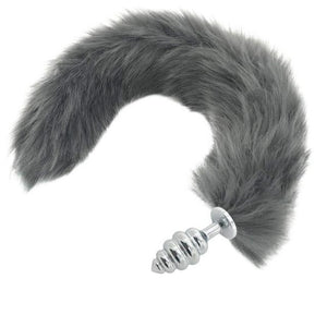 Grey Long Fox Kitten Puppy Tail Butt Plug Bdsm Pet Play Fetish