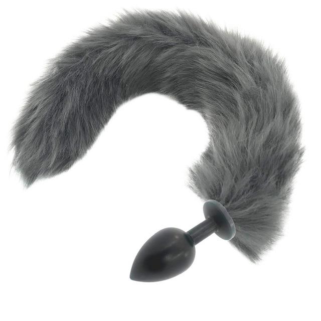 Grey Long Fox Kitten Puppy Tail Butt Plug Bdsm Pet Play Fetish