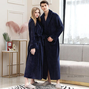 Long Warm Coral Fleece Plush Soft Winter Dressing Gown Men And Women