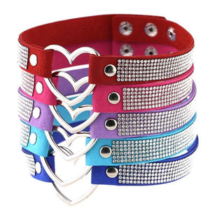 House Of Dasein Heart Rhinestone Bdsm Collar Hollow Necklace Choker Bondage Restraints