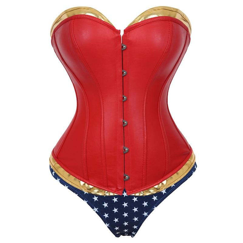 House Of Dasein Wonder Woman Faux Leather Corset Costume With Blue Pants Cosplay Superhero