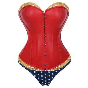 House Of Dasein Wonder Woman Faux Leather Corset Costume With Blue Pants Cosplay Superhero