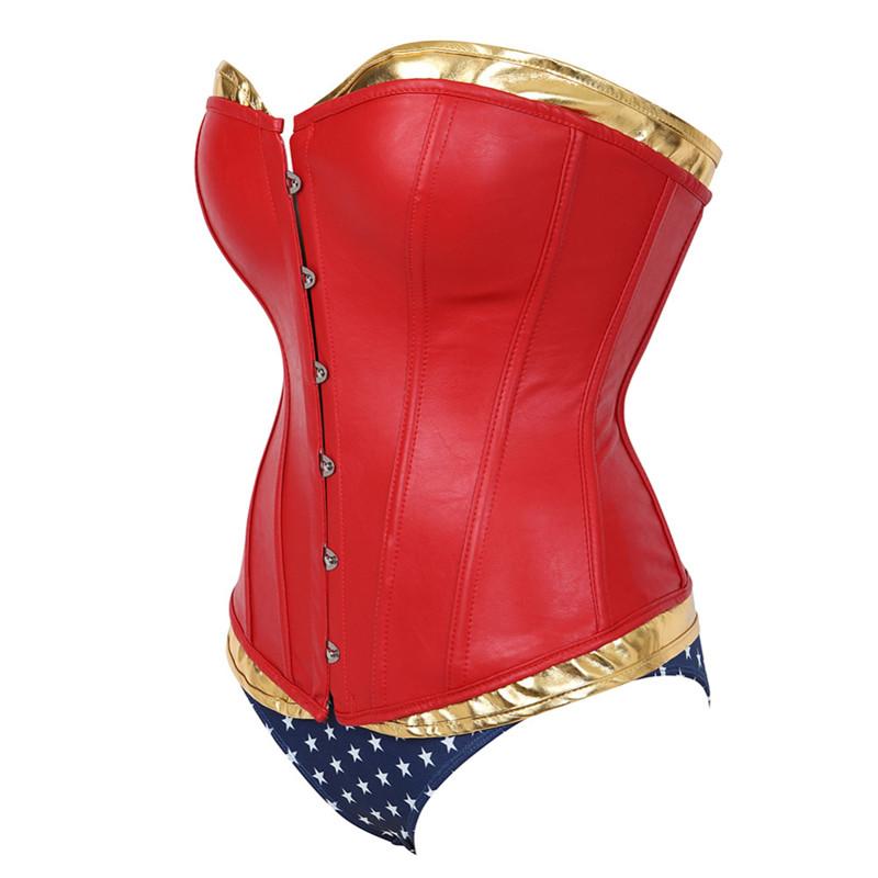 House Of Dasein Wonder Woman Faux Leather Corset Costume With Blue Pants Cosplay Superhero