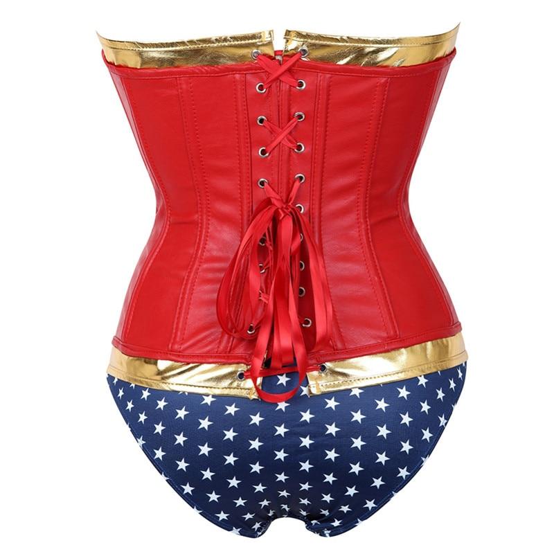 House Of Dasein Wonder Woman Faux Leather Corset Costume With Blue Pants Cosplay Superhero